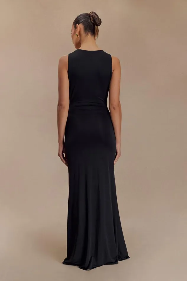 Women Meshki Dresses Beck Plunge Maxi Dress With Floral Hardware 8211 Black