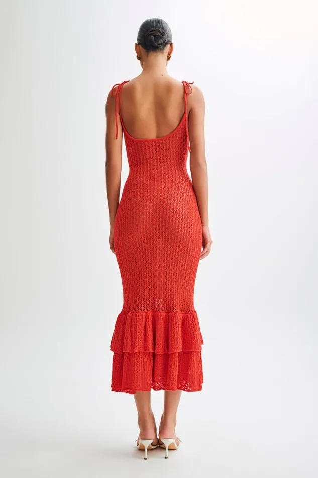Women Meshki Dresses Bianca Knit Midi Dress 8211 Pomegranate
