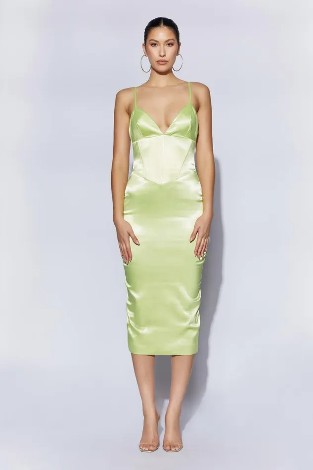 Women Meshki Dresses Brie Corset Midi Dress 8211 Pistachio Green