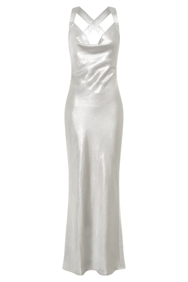 Women Meshki Dresses Caellie Satin Cowl Maxi Dress 8211 Silver
