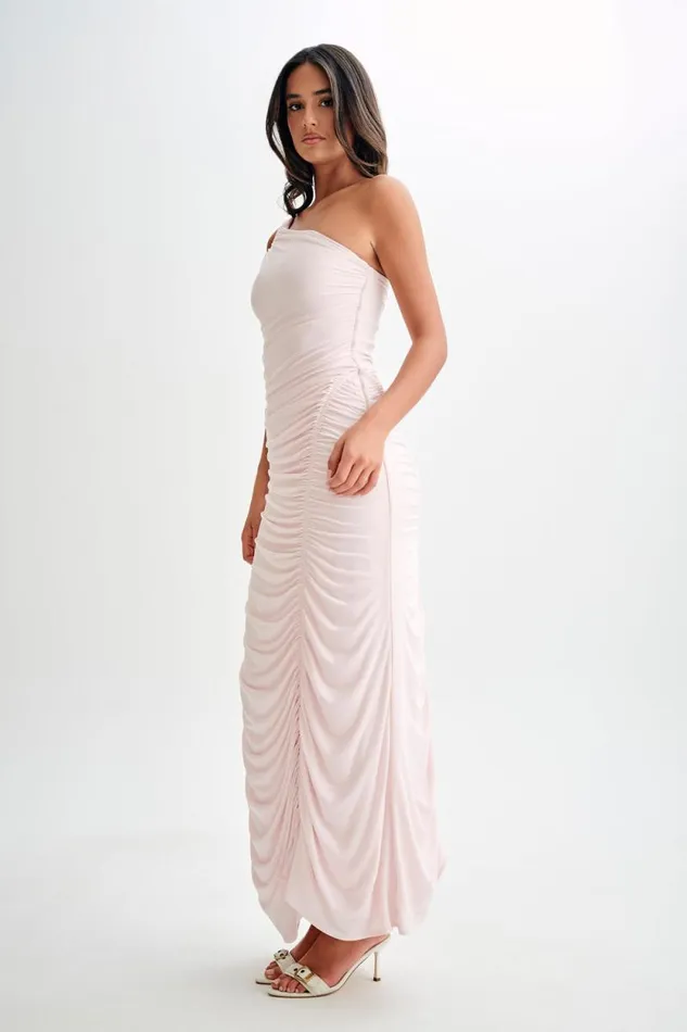 Women Meshki Dresses Capri Gathered Slinky Maxi Dress 8211 Powder Pink