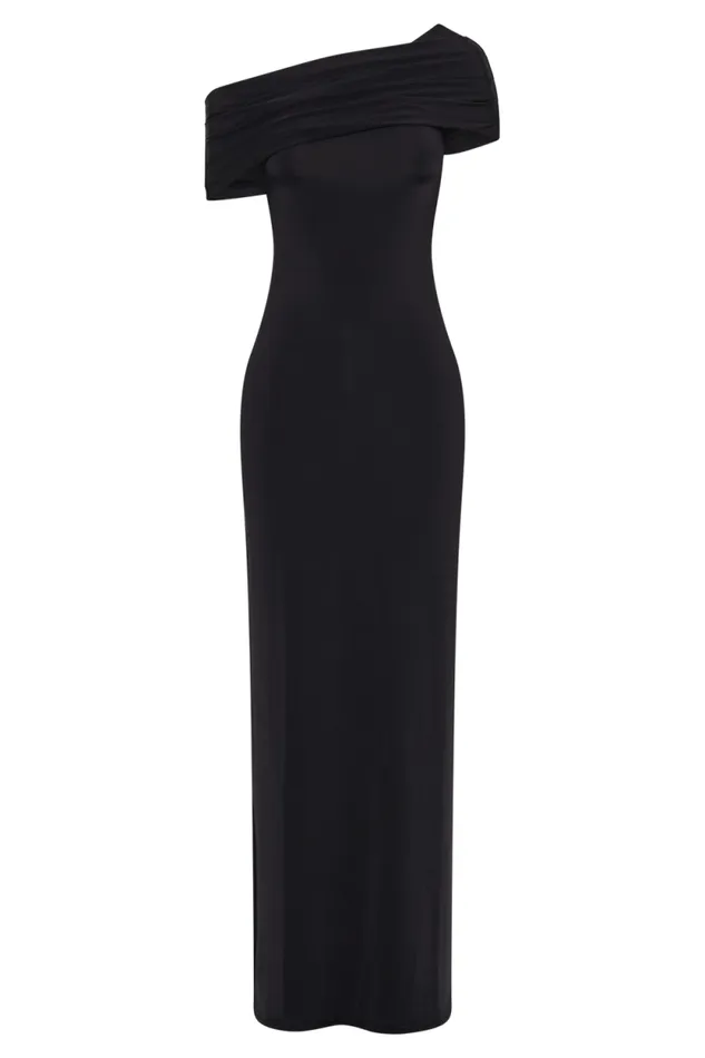Women Meshki Dresses Cassandra Off Shoulder Slinky Maxi Dress 8211 Black