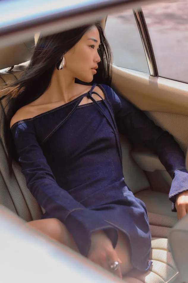 Women Meshki Dresses Cece Denim Mini Dress With Ties 8211 Indigo Blue