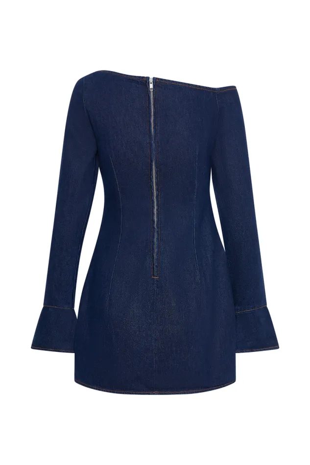 Women Meshki Dresses Cece Denim Mini Dress With Ties 8211 Indigo Blue
