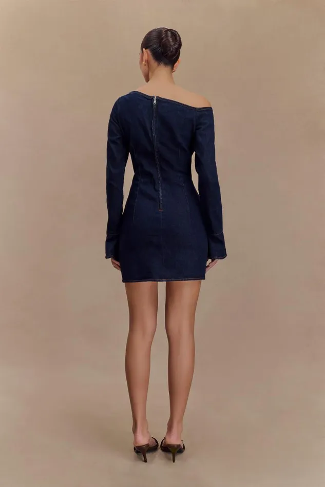 Women Meshki Dresses Cece Denim Mini Dress With Ties 8211 Indigo Blue