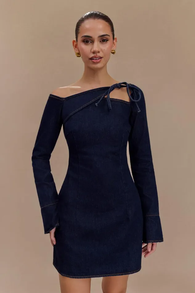 Women Meshki Dresses Cece Denim Mini Dress With Ties 8211 Indigo Blue