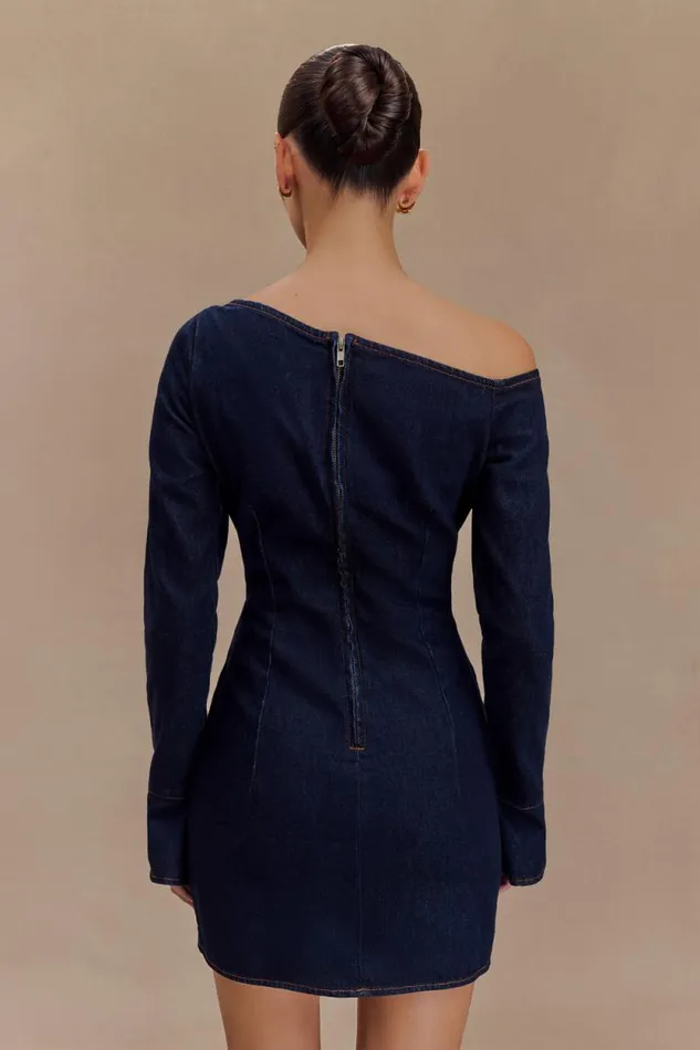 Women Meshki Dresses Cece Denim Mini Dress With Ties 8211 Indigo Blue
