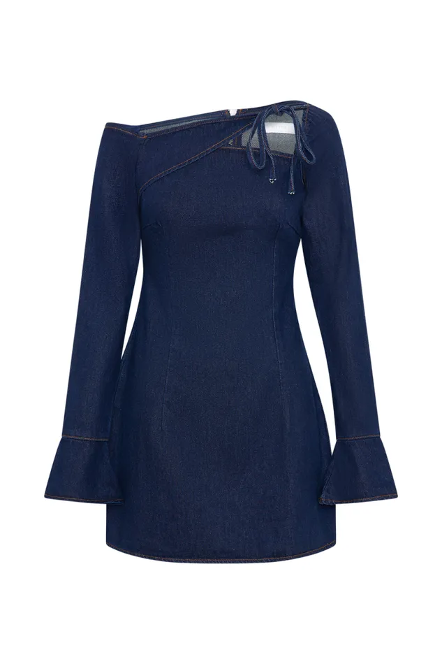 Women Meshki Dresses Cece Denim Mini Dress With Ties 8211 Indigo Blue