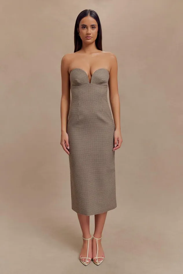 Women Meshki Dresses Christie Strapless Midi Dress 8211 Tan Check