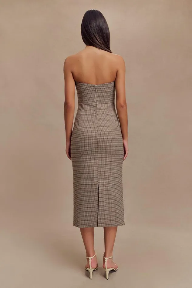 Women Meshki Dresses Christie Strapless Midi Dress 8211 Tan Check