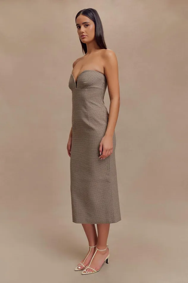 Women Meshki Dresses Christie Strapless Midi Dress 8211 Tan Check