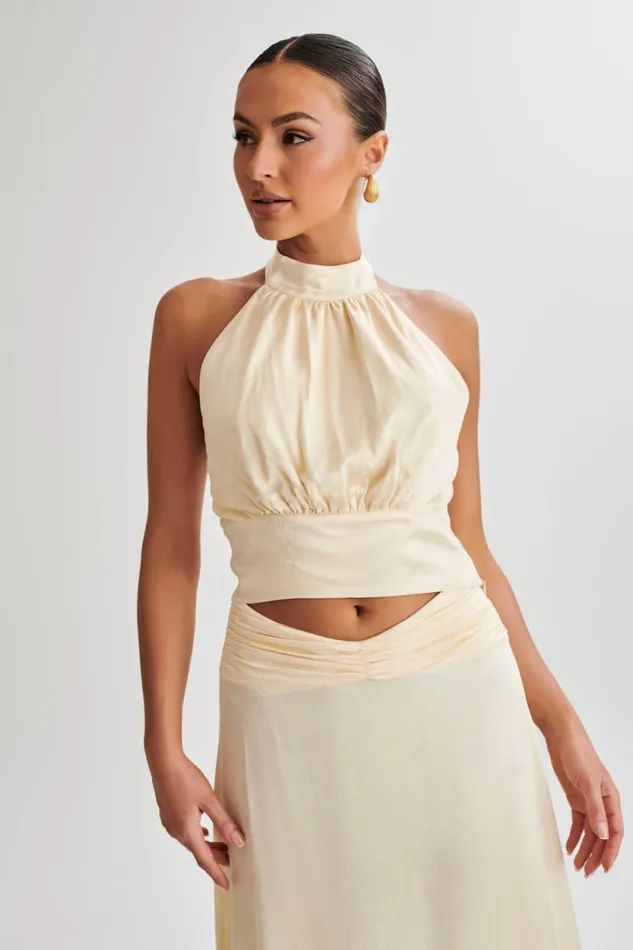 Women Meshki Dresses Clara Satin Halter Top 8211 Buttercream
