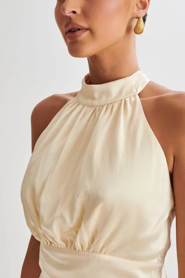 Women Meshki Dresses Clara Satin Halter Top 8211 Buttercream