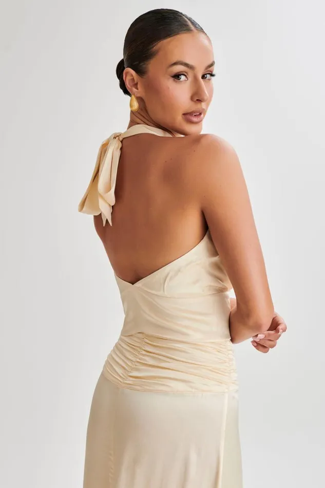 Women Meshki Dresses Clara Satin Halter Top 8211 Buttercream