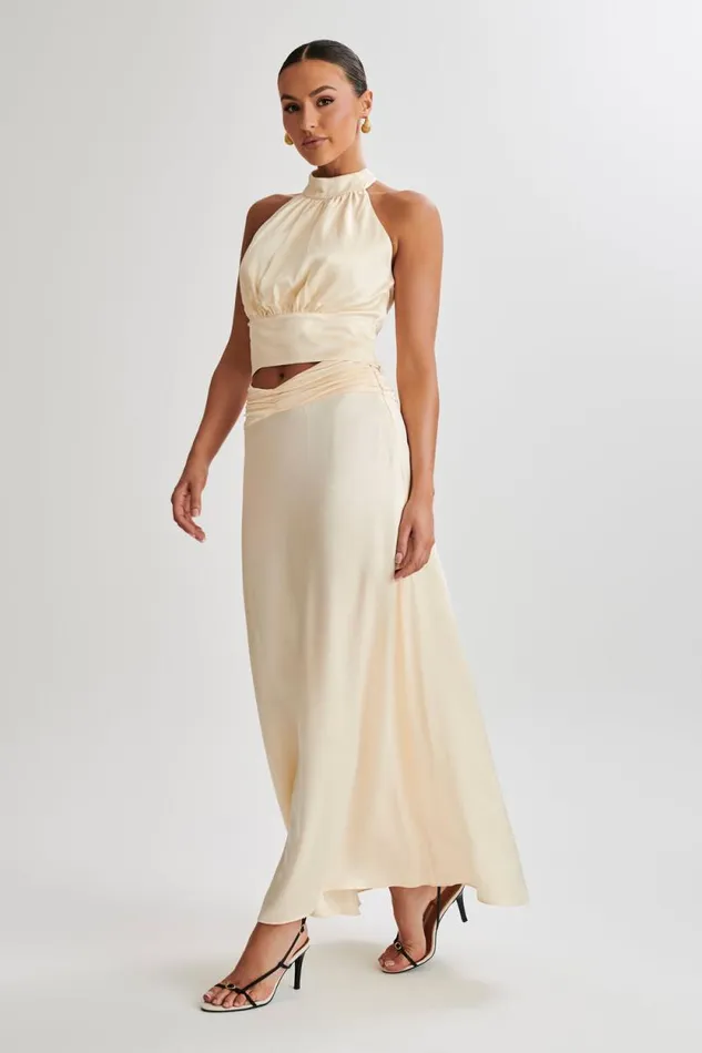 Women Meshki Dresses Clara Satin Halter Top 8211 Buttercream