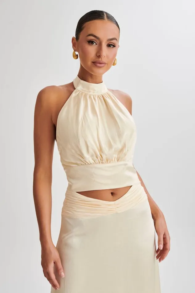 Women Meshki Dresses Clara Satin Halter Top 8211 Buttercream
