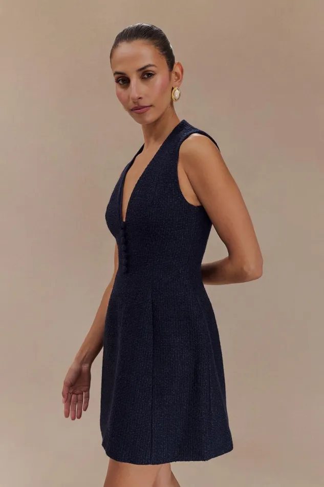 Women Meshki Dresses Danna Boucle Mini Dress With Pleats 8211 Midnight Blue
