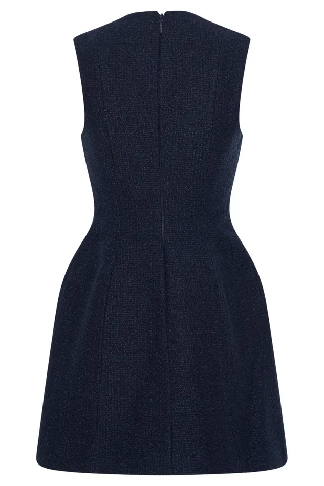 Women Meshki Dresses Danna Boucle Mini Dress With Pleats 8211 Midnight Blue