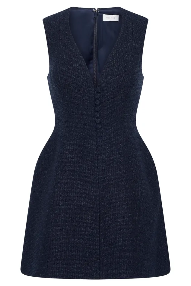 Women Meshki Dresses Danna Boucle Mini Dress With Pleats 8211 Midnight Blue