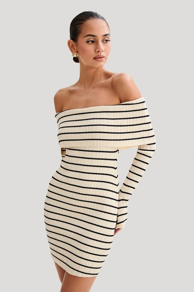 Women Meshki Dresses Dominica Off Shoulder Knit Mini Dress 8211 Ivory