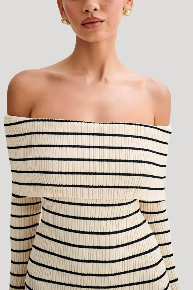 Women Meshki Dresses Dominica Off Shoulder Knit Mini Dress 8211 Ivory