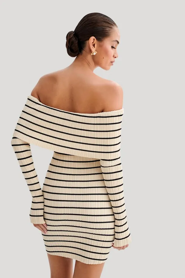 Women Meshki Dresses Dominica Off Shoulder Knit Mini Dress 8211 Ivory