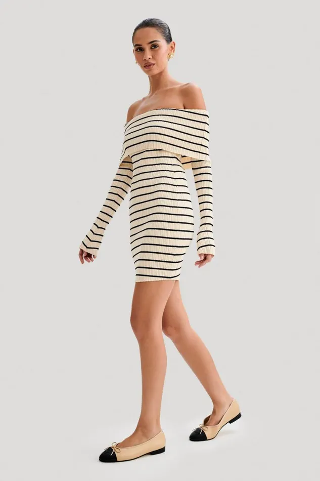 Women Meshki Dresses Dominica Off Shoulder Knit Mini Dress 8211 Ivory