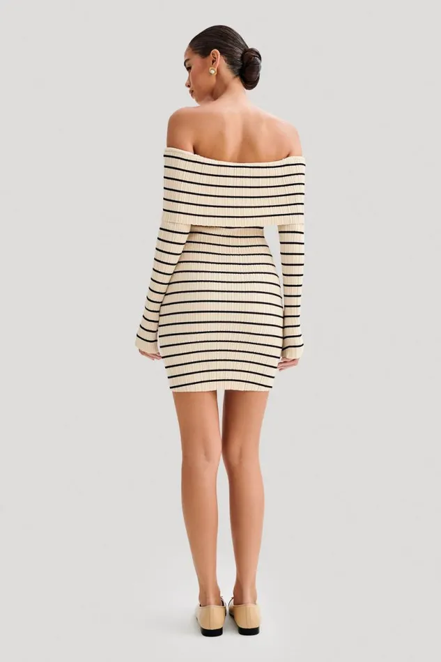 Women Meshki Dresses Dominica Off Shoulder Knit Mini Dress 8211 Ivory