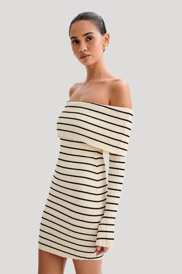 Women Meshki Dresses Dominica Off Shoulder Knit Mini Dress 8211 Ivory