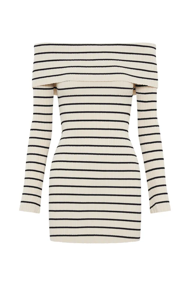 Women Meshki Dresses Dominica Off Shoulder Knit Mini Dress 8211 Ivory