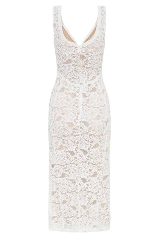 Women Meshki Dresses Doria Lace Plisse Midi Dress 8211 Ivory