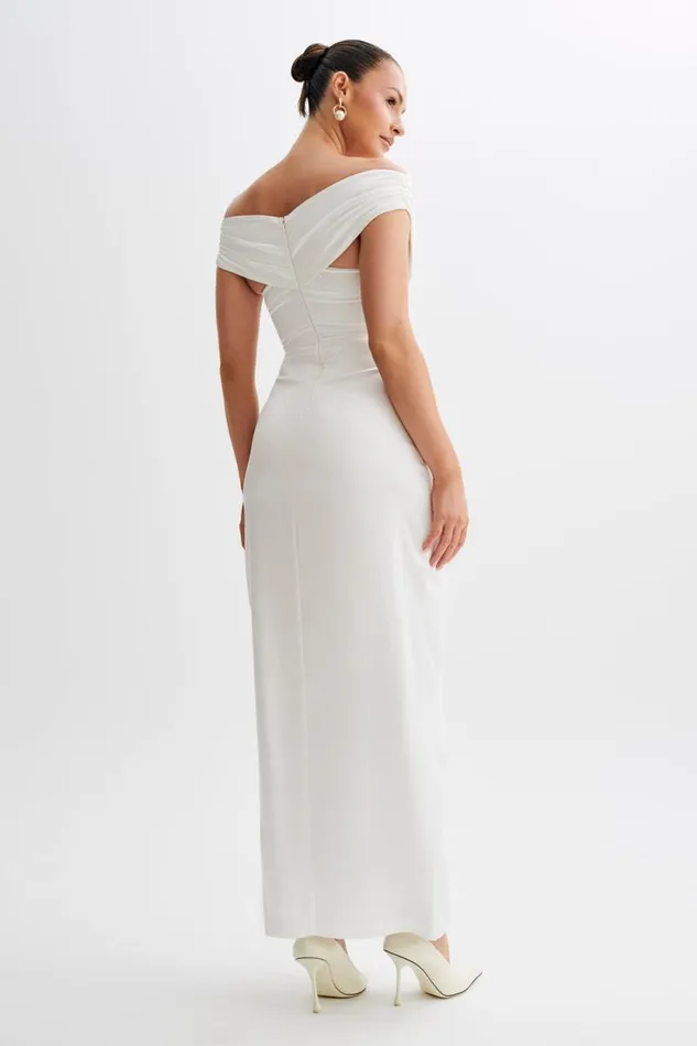 Women Meshki Dresses Harley Off Shoulder Satin Maxi Dress 8211 Ivory