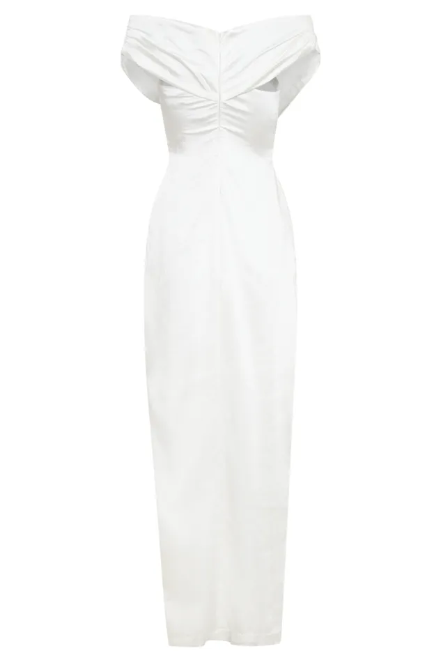 Women Meshki Dresses Harley Off Shoulder Satin Maxi Dress 8211 Ivory