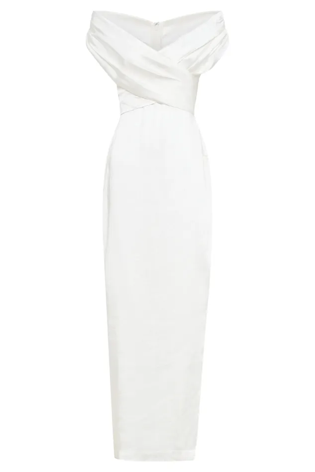 Women Meshki Dresses Harley Off Shoulder Satin Maxi Dress 8211 Ivory