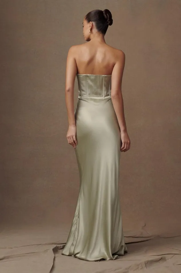 Women Meshki Dresses Harlow Satin Strapless Maxi Dress 8211 Sage