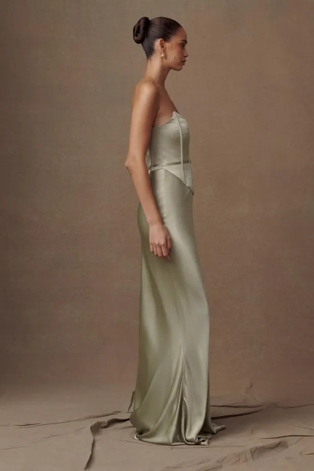 Women Meshki Dresses Harlow Satin Strapless Maxi Dress 8211 Sage