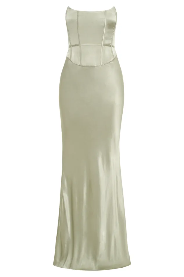 Women Meshki Dresses Harlow Satin Strapless Maxi Dress 8211 Sage