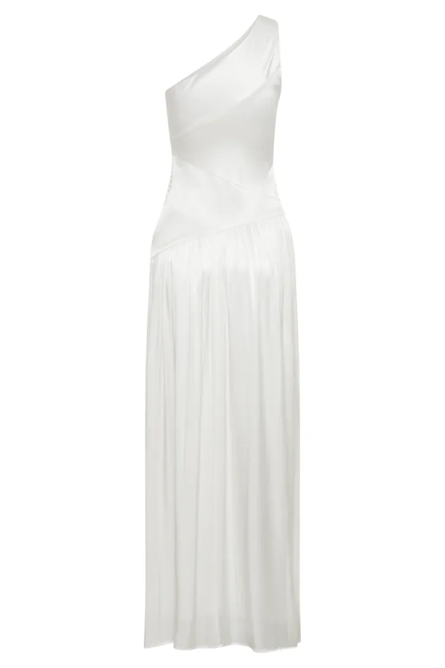 Women Meshki Dresses Jenna One Shoulder Pleated Maxi Dress 8211 Ivory