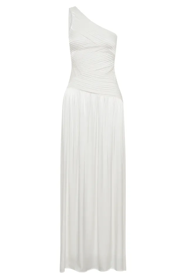 Women Meshki Dresses Jenna One Shoulder Pleated Maxi Dress 8211 Ivory