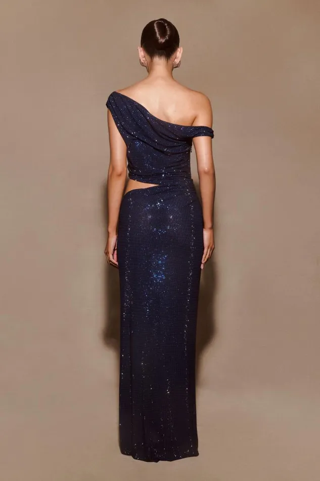 Women Meshki Dresses Kenny Diamante One Shoulder Maxi Dress 8211 Navy