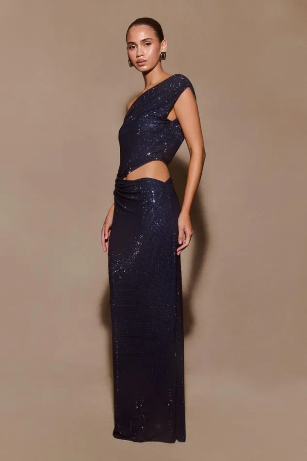 Women Meshki Dresses Kenny Diamante One Shoulder Maxi Dress 8211 Navy