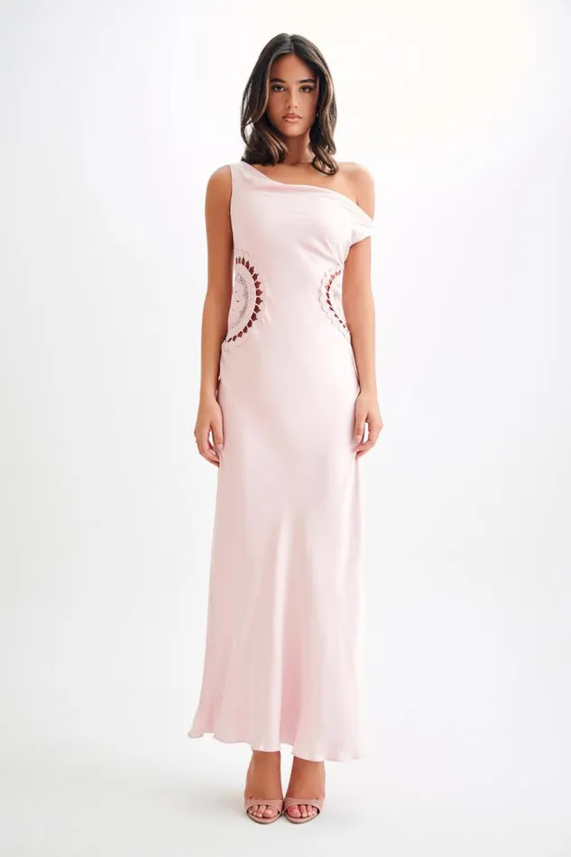 Women Meshki Dresses Kristina Satin Maxi Dress With Crochet 8211 Pale Pink