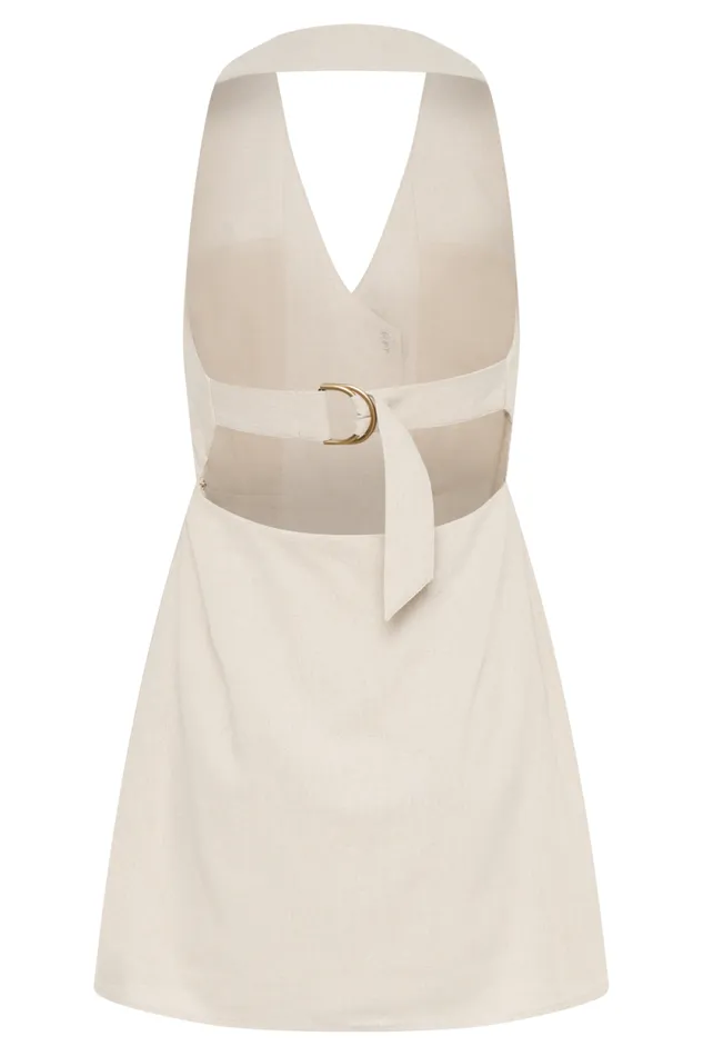 Women Meshki Dresses Lorraine Linen Halter Mini Dress 8211 Natural
