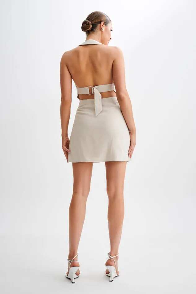 Women Meshki Dresses Lorraine Linen Halter Mini Dress 8211 Natural