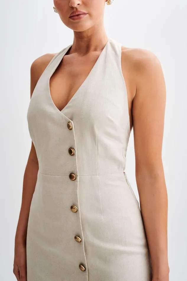 Women Meshki Dresses Lorraine Linen Halter Mini Dress 8211 Natural