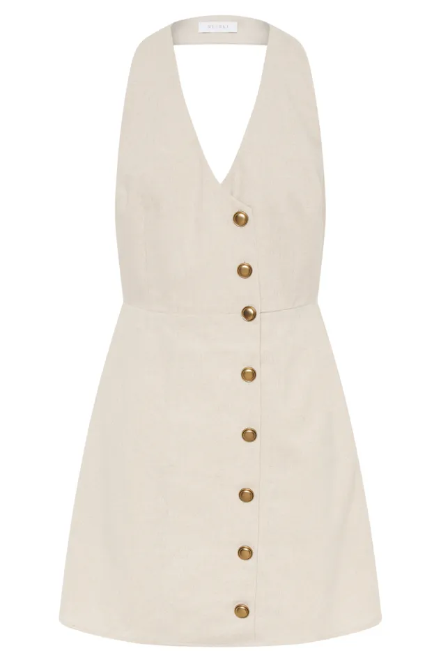 Women Meshki Dresses Lorraine Linen Halter Mini Dress 8211 Natural