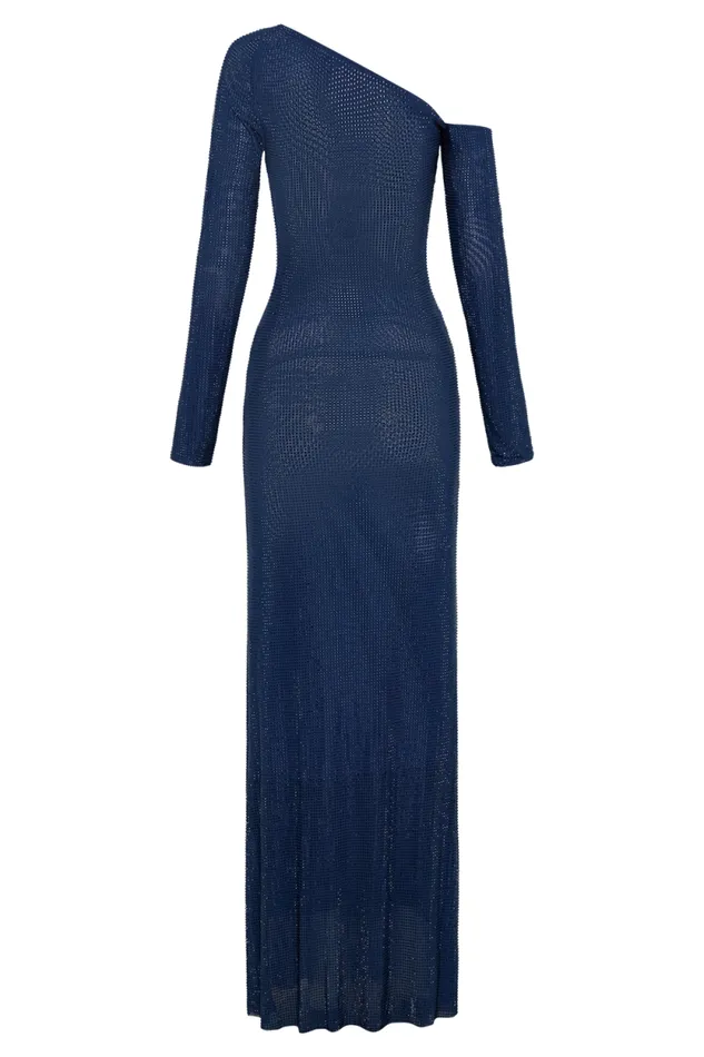 Women Meshki Dresses Marcia Diamante Long Sleeve Maxi Dress 8211 Navy