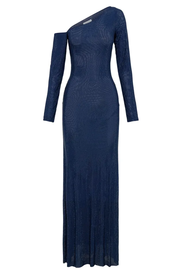 Women Meshki Dresses Marcia Diamante Long Sleeve Maxi Dress 8211 Navy