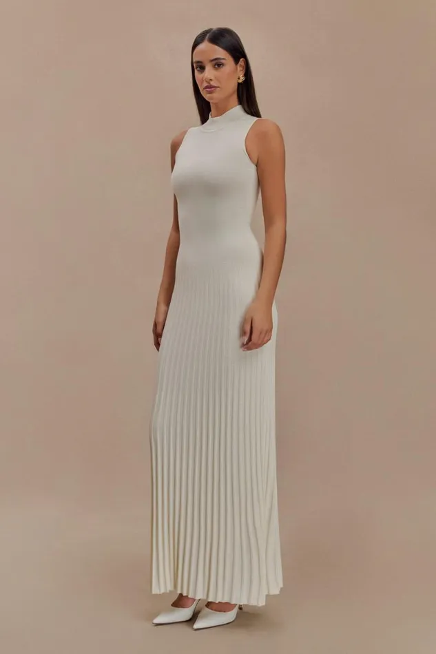 Women Meshki Dresses Mavis High Neck Pleated Maxi Dress 8211 Ivory