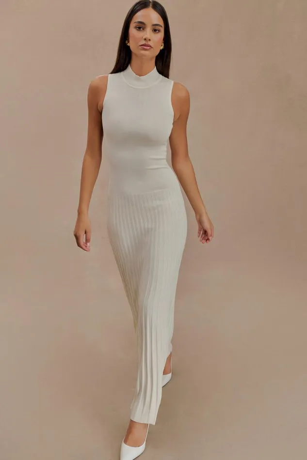 Women Meshki Dresses Mavis High Neck Pleated Maxi Dress 8211 Ivory